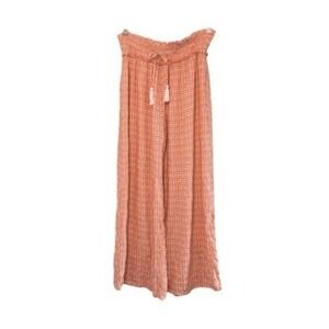 Kiwi &‎ Punch Gingham Check Wide Leg Pants Peach White Smocked Waist Crop S